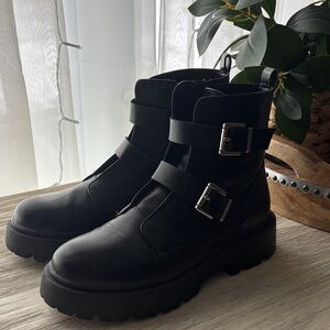 Steve Madden Black Buckle Strap Ankle Boots